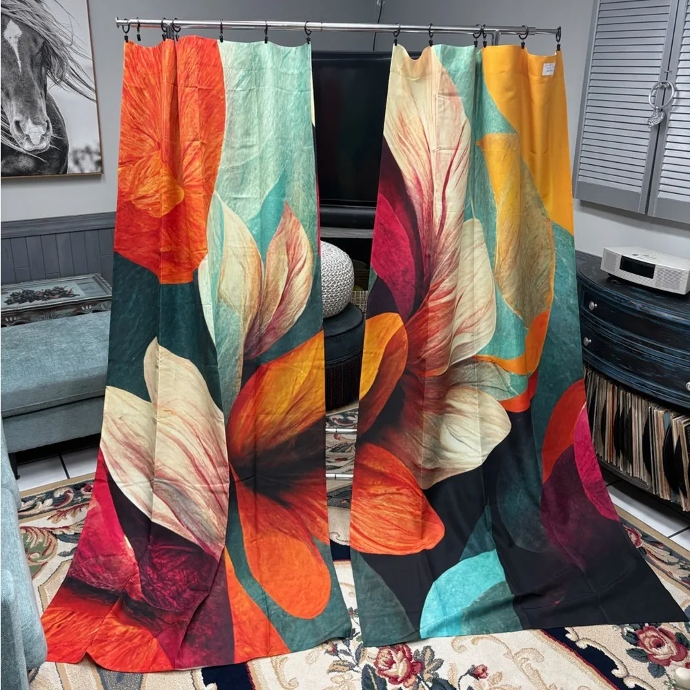 East Urban Home Mod Center Flower Curtains 2 Panels 40x82” New